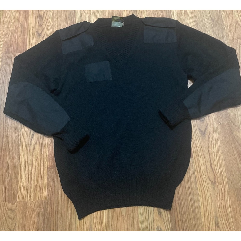 Citadel Military V-Neck Sweater Mens Large British Army Patch Reinforced Black